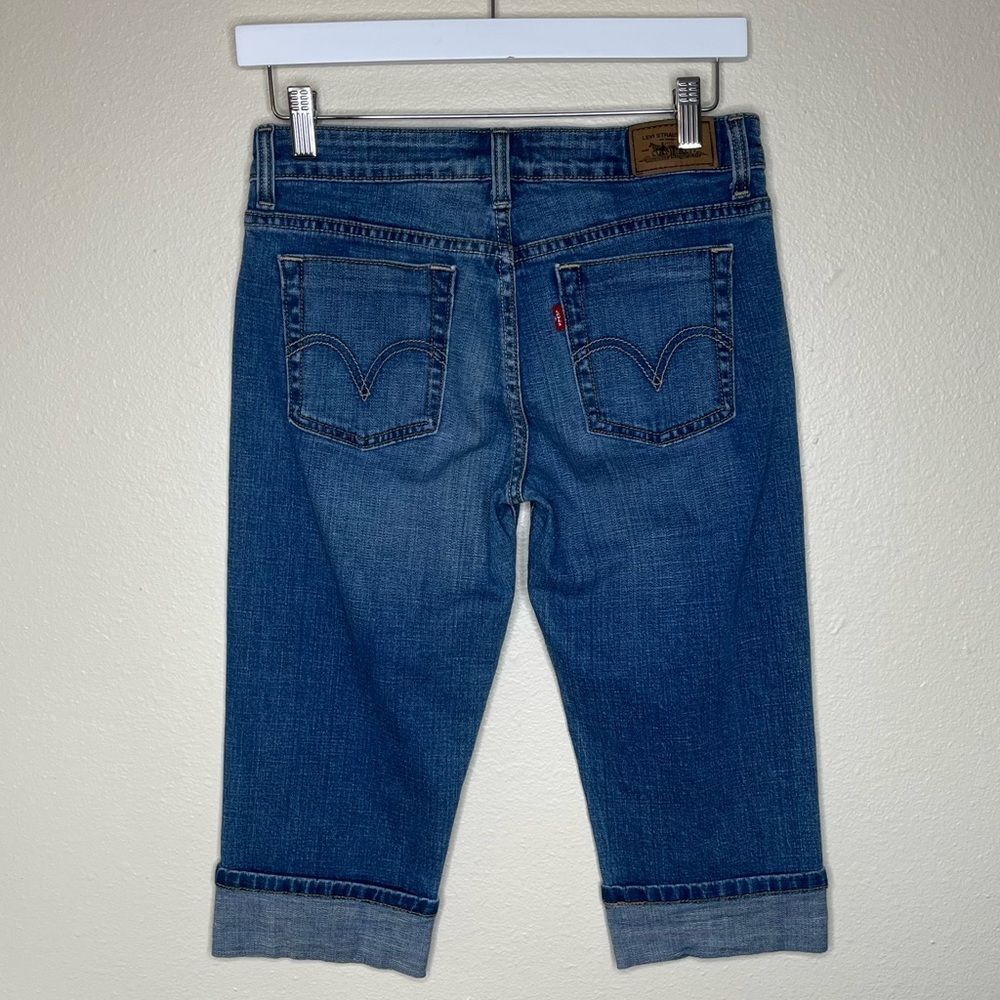 Levis 515 Capri Jeans Blue Denim Mid Rise Sewn Cuff Cotton Spandex Womens Size 4 - Picture 6 of 12